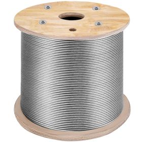 VEVOR T316 Stainless Steel Cable, 1/8'' x 1000 ft, Braided Aircraft Wire Rope with 1x19 Strands Construction, 2100 lbs Breaking Strength