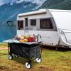 Heavy Duty Portable Folding Wagon and Collapsible Aluminum Alloy Table Combo Utility Outdoor Camping Cart with Universal Anti-slip Wheels & Adjustable