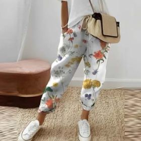 Women's Fashion Cotton Linen Solid Color Casual Pants (Option: 1style-2XL)