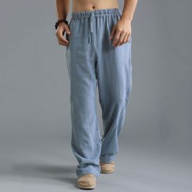 Men's Breathable Linen Loose Casual Sports Pants (Option: Blue-S)