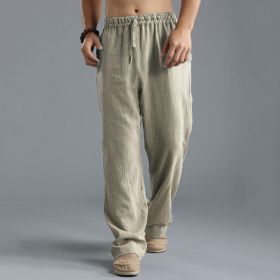 Men's Loose Casual Pants Linen Breathable Sports Trousers (Option: Khaki-S)