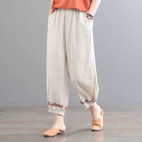 Women's Vintage Cotton Linen Solid Color Casual Pants (Option: Beige-2XL)