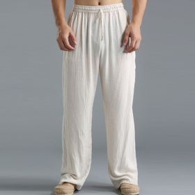 Men's Loose Casual Pants Linen Breathable Sports Trousers (Option: Beige-S)