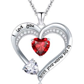 Love Heart Pendant Necklace 18k White Gold Plated 5A Cubic Zirconia Engraved I Love You Heart Jewelry Gift for Women Wife Girl (Color: Red)