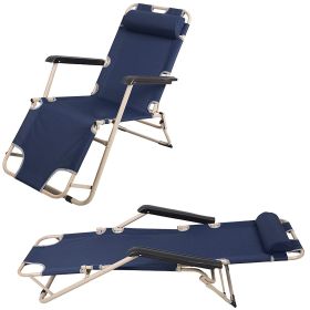 Set of 2 Portable Chaise Lounge Chair 60"L Flat Folding Outdoor Recliner Chair, Dark Blue/Blue (Color: dark blue)