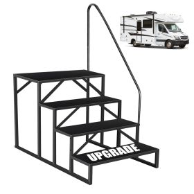 Hot Tub Steps Outdoor, 2 RV Steps with Handrail, Portable RV Stairs 3 Step, Heavy Duty Truck Camper Steps Ladders for Travel Trailers, 5th Wheel (size: 4 Steps)