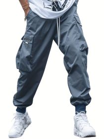 clothOversized Cargo Multi-pocket Men's Casual Pants (Option: Navy Blue-M)