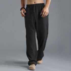 Men's Loose Casual Pants Linen Breathable Sports Trousers (Option: Black-L)