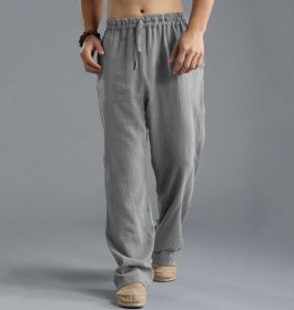 Men's Loose Casual Pants Linen Breathable Sports Trousers (Option: Gray-5XL)