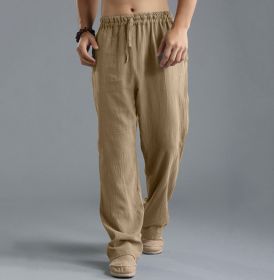 Men's Loose Casual Pants Linen Breathable Sports Trousers (Option: Deep Khaki-5XL)