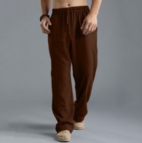 Men's Loose Casual Pants Linen Breathable Sports Trousers (Option: Coffee-XXL)